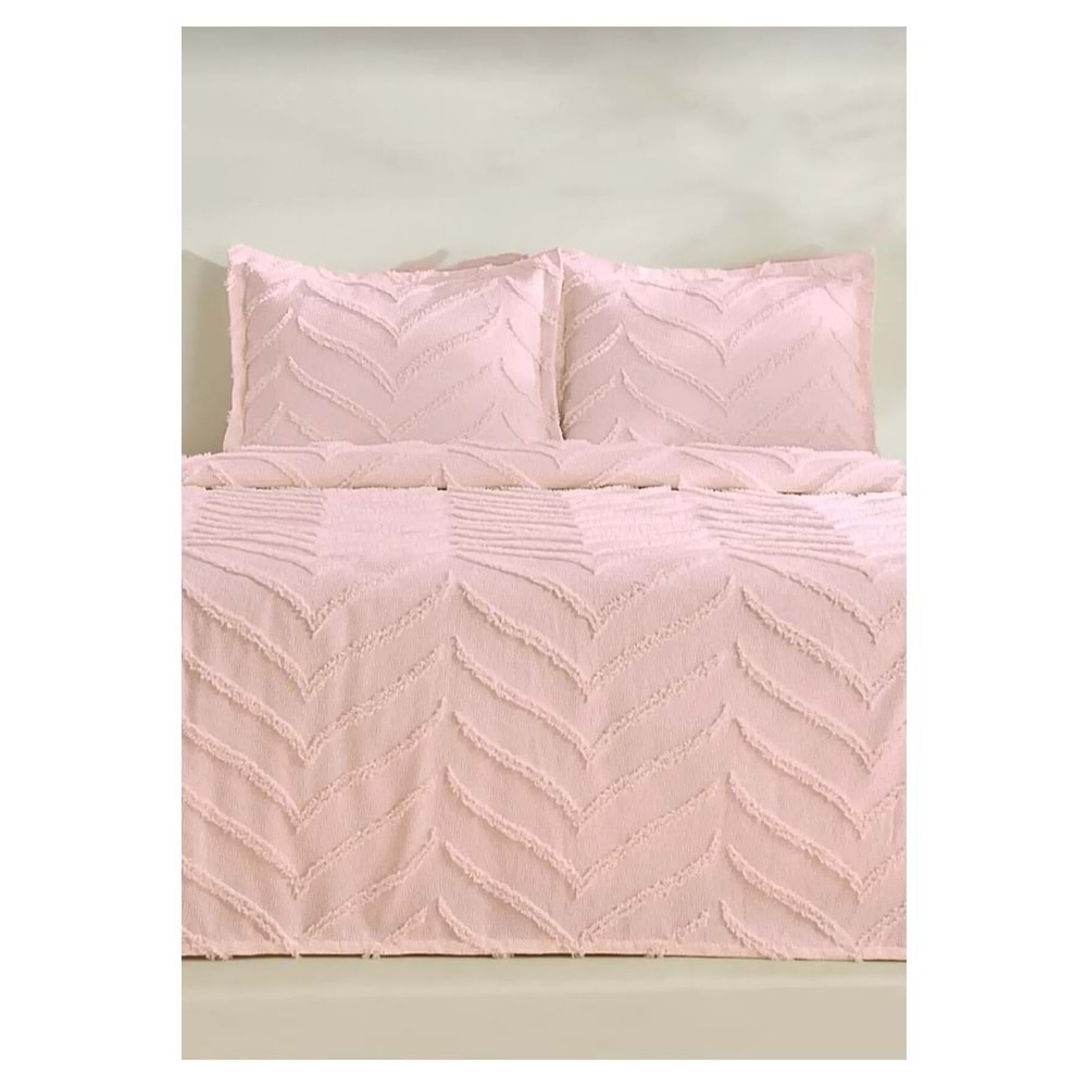Merve -Pudra- 3 Parça Şönil Sakallı Çift Kişilik Pike Yatak Örtüsü Seti (240x250)
