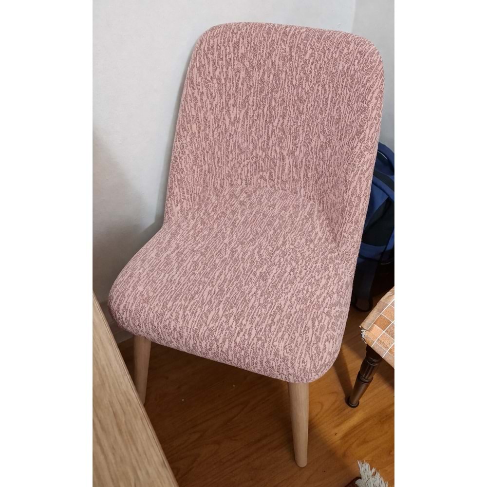 6LI SET Jakarlı Sandalye Kılıfı (Yaslanma Yeri Oval)-Özel Kesim-Pudra