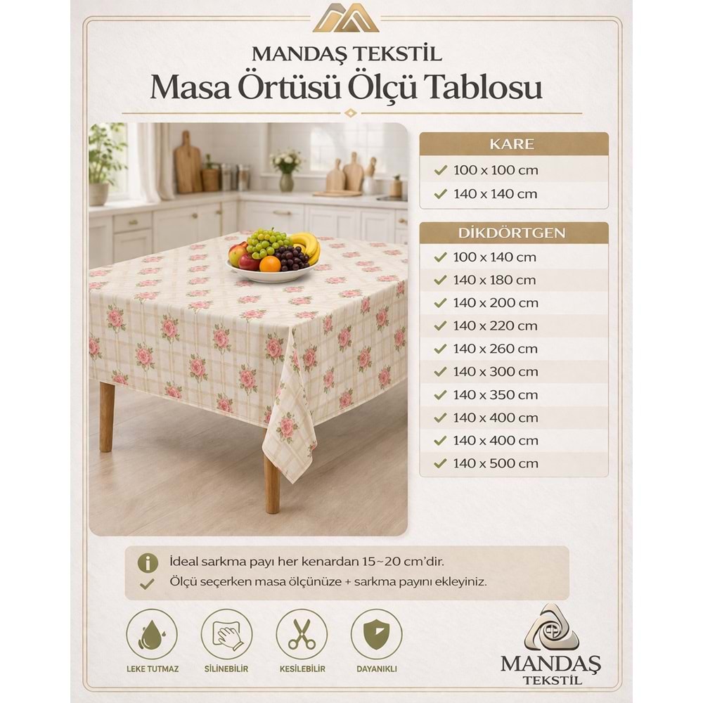 Kesme Masa Örtüsü Muşamba-Gül Çiçek Yeni - 140X180