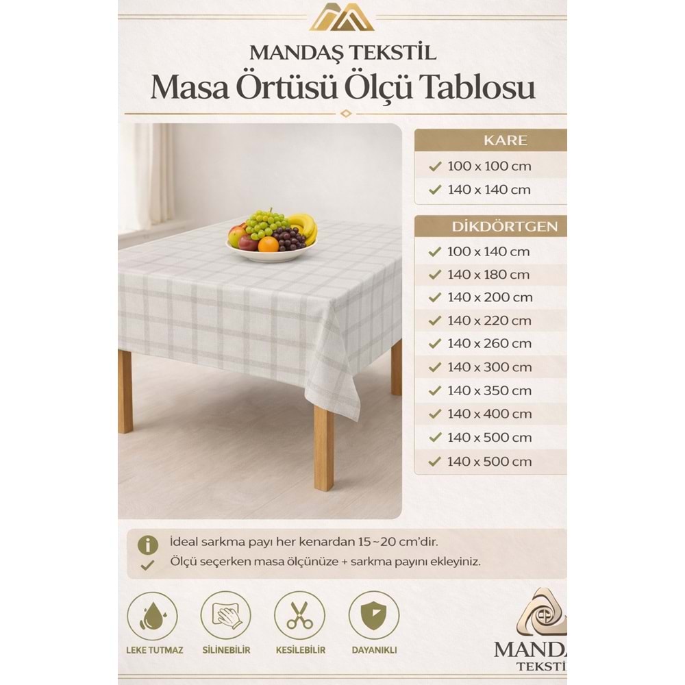 Kesme Masa Örtüsü Muşamba-Kareli Gri - 140X500