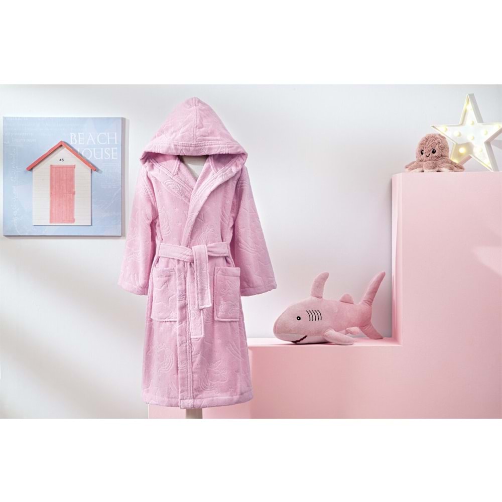 Özdilek 7/8 Yaş Kız Çocuk Kapüşonlu Kadife Pamuk Bornoz-Unicorn Pembe