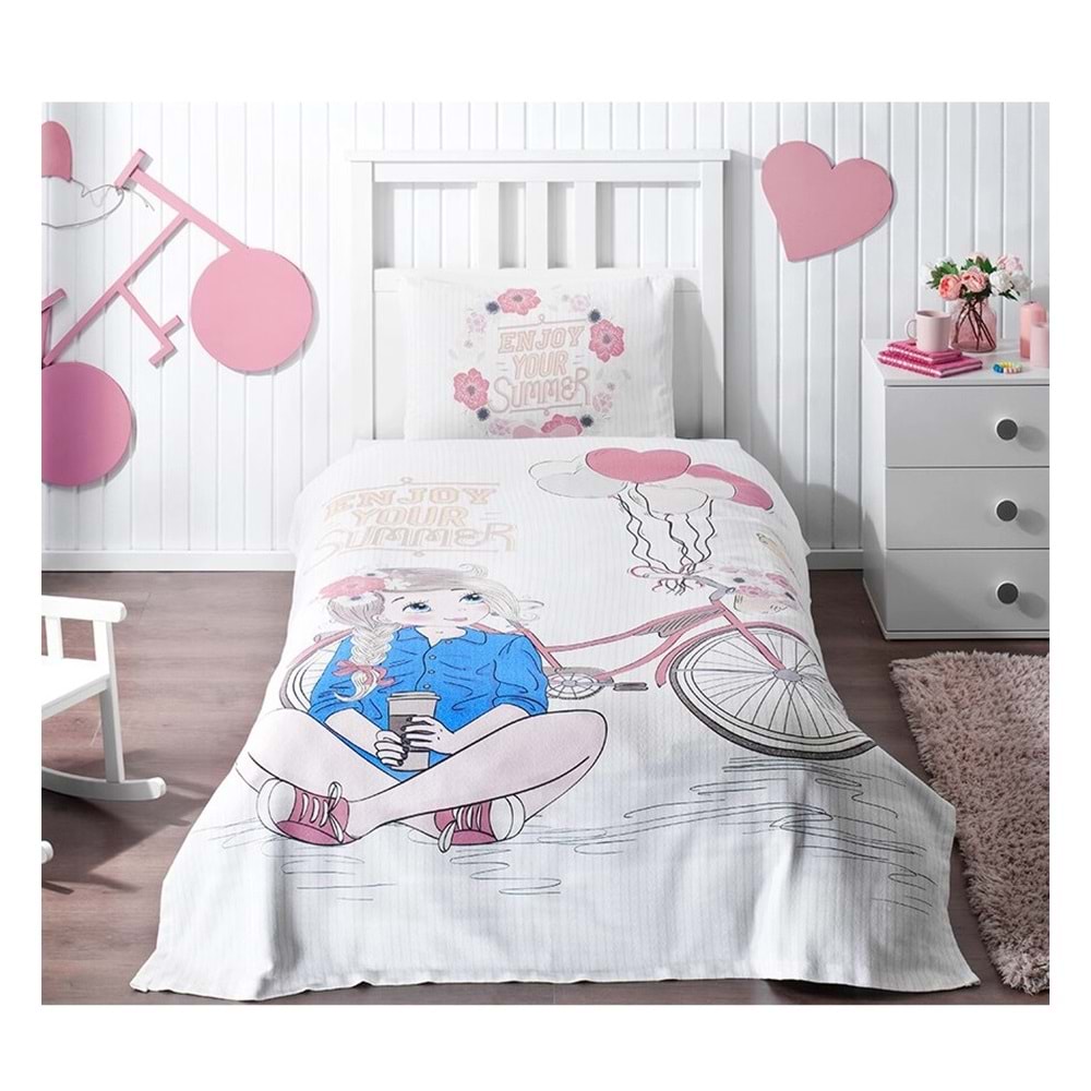 Özdilek Rf -Enjoy Beyaz- Kız Çocuk Tek Kişilik Pike Takımı