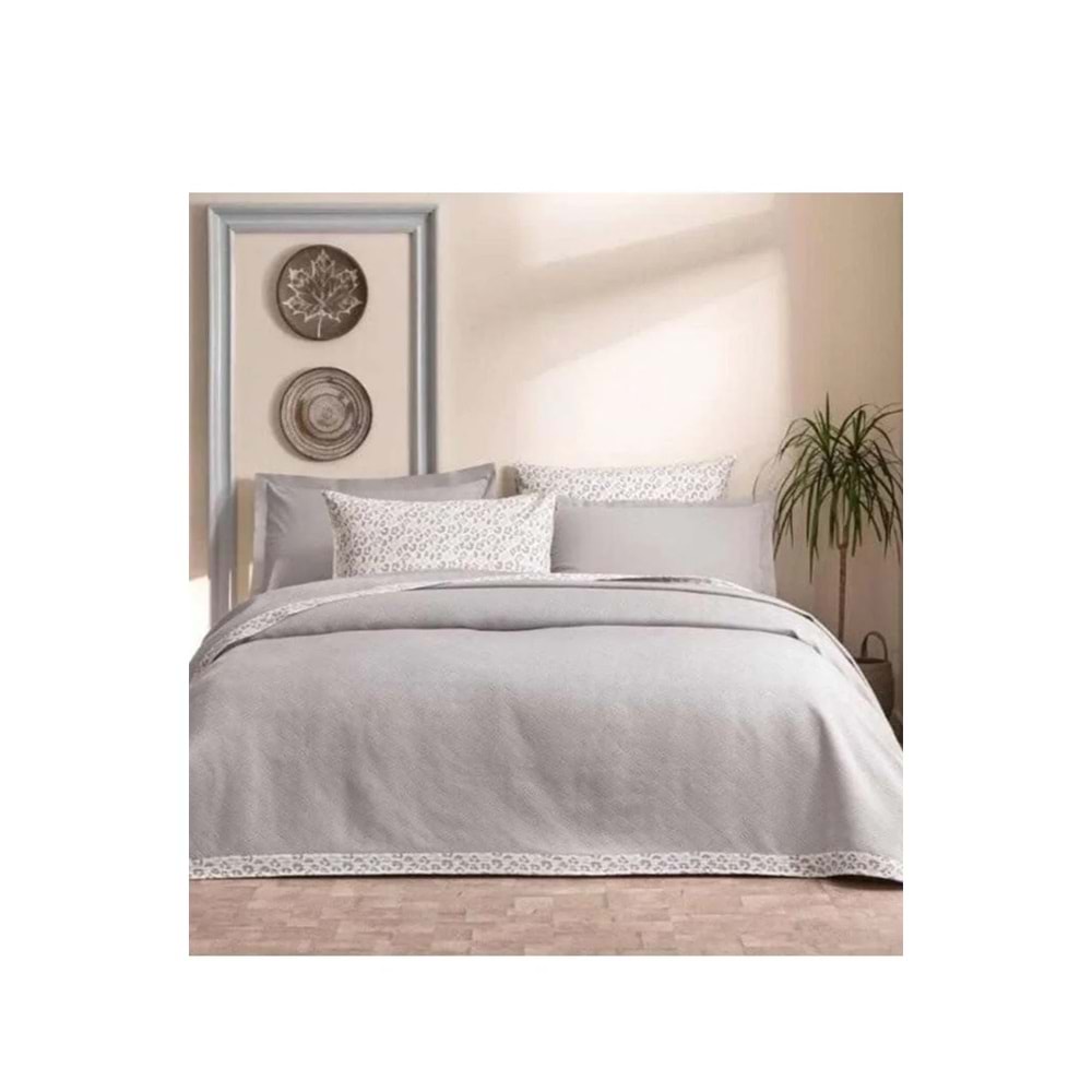 Özdilek Rf -Gri- Jakar Biyeli (Z) Tek Kişilik Pike Takımı (2 Yastık Kılıflı)