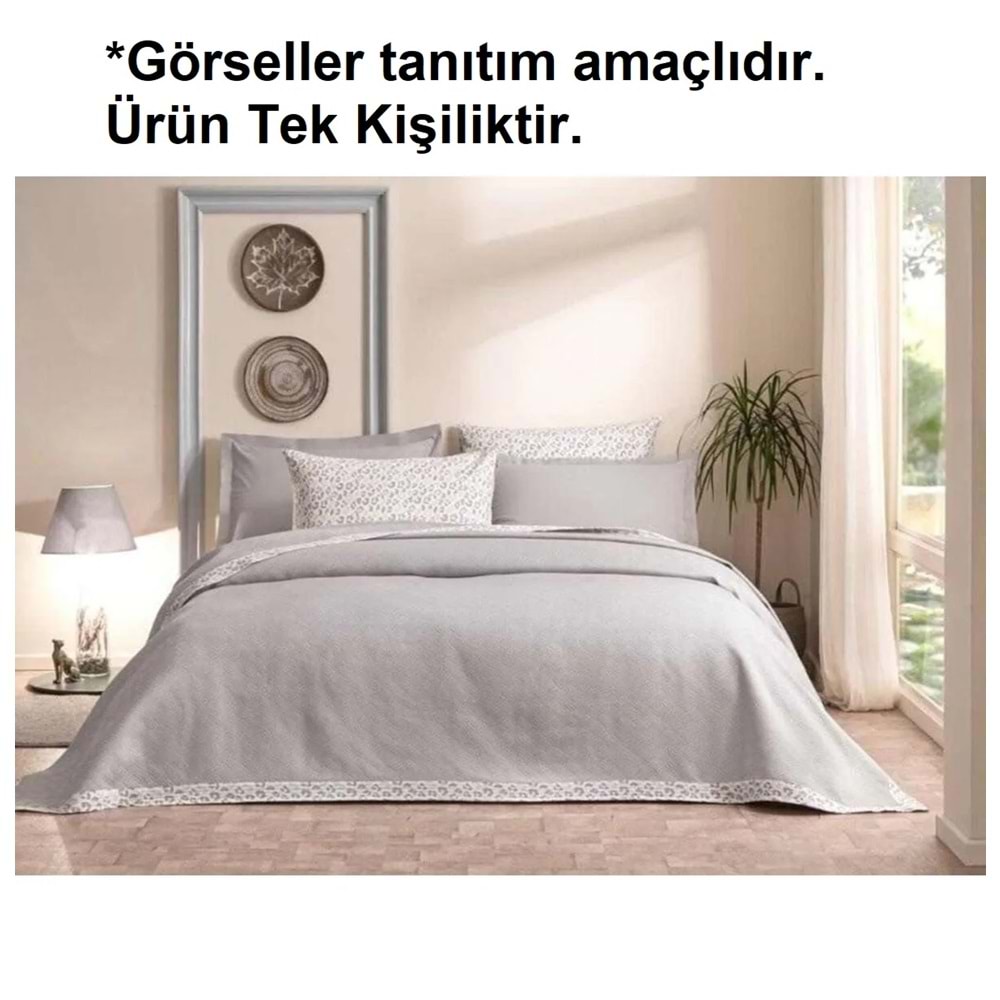 Özdilek Rf -Gri- Jakar Biyeli (Z) Tek Kişilik Pike Takımı (2 Yastık Kılıflı)