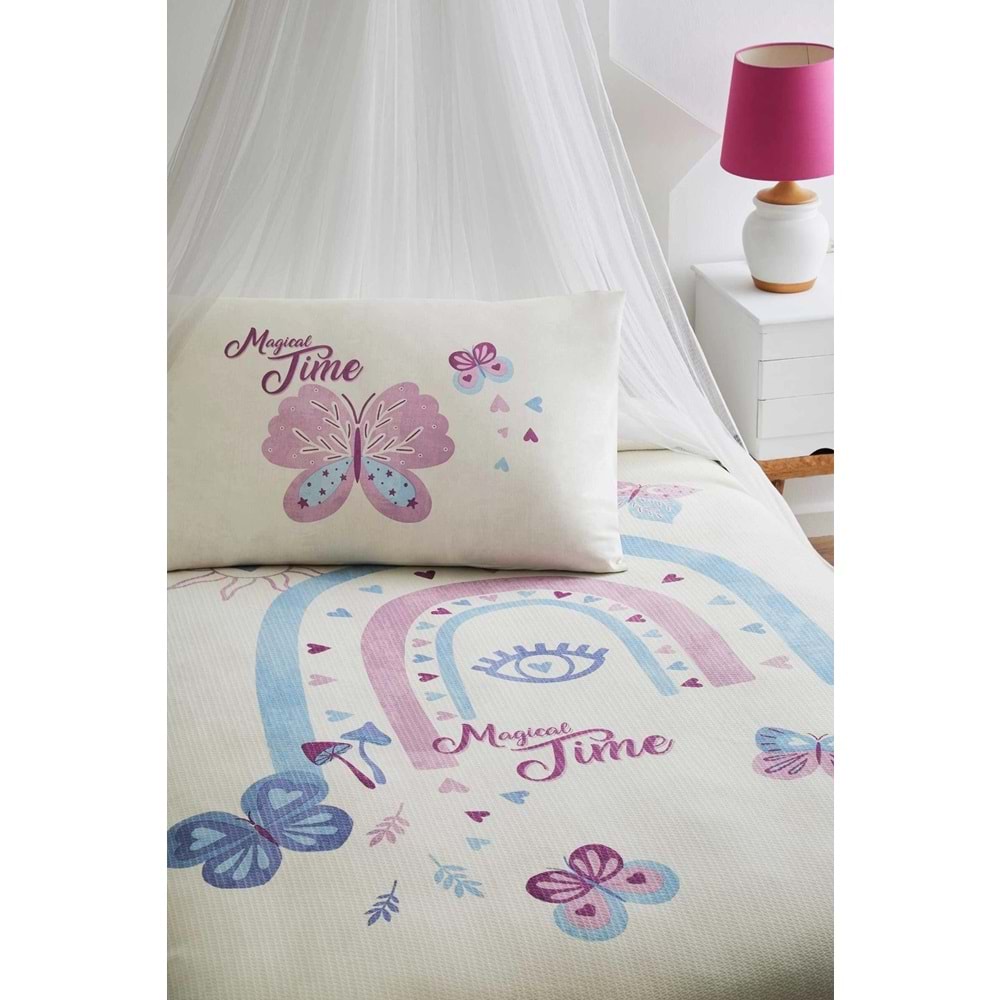 Özdilek Rf -Magical Time Lila- Lastikli Çarşaflı Kız Çocuk Tek Kişilik Pike Takımı