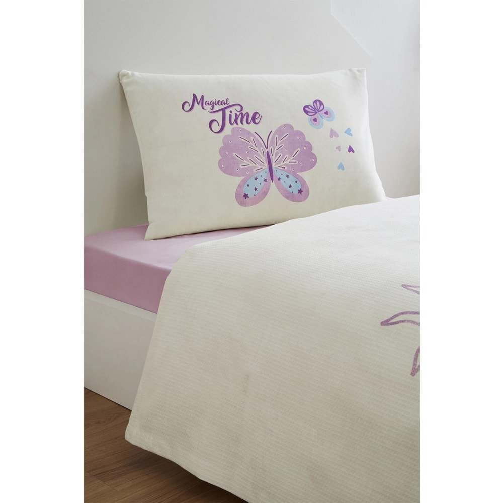 Özdilek Rf -Magical Time Lila- Lastikli Çarşaflı Kız Çocuk Tek Kişilik Pike Takımı
