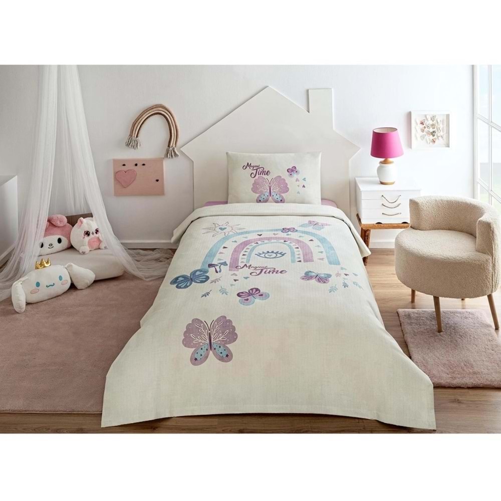 Özdilek Rf -Magical Time Lila- Lastikli Çarşaflı Kız Çocuk Tek Kişilik Pike Takımı