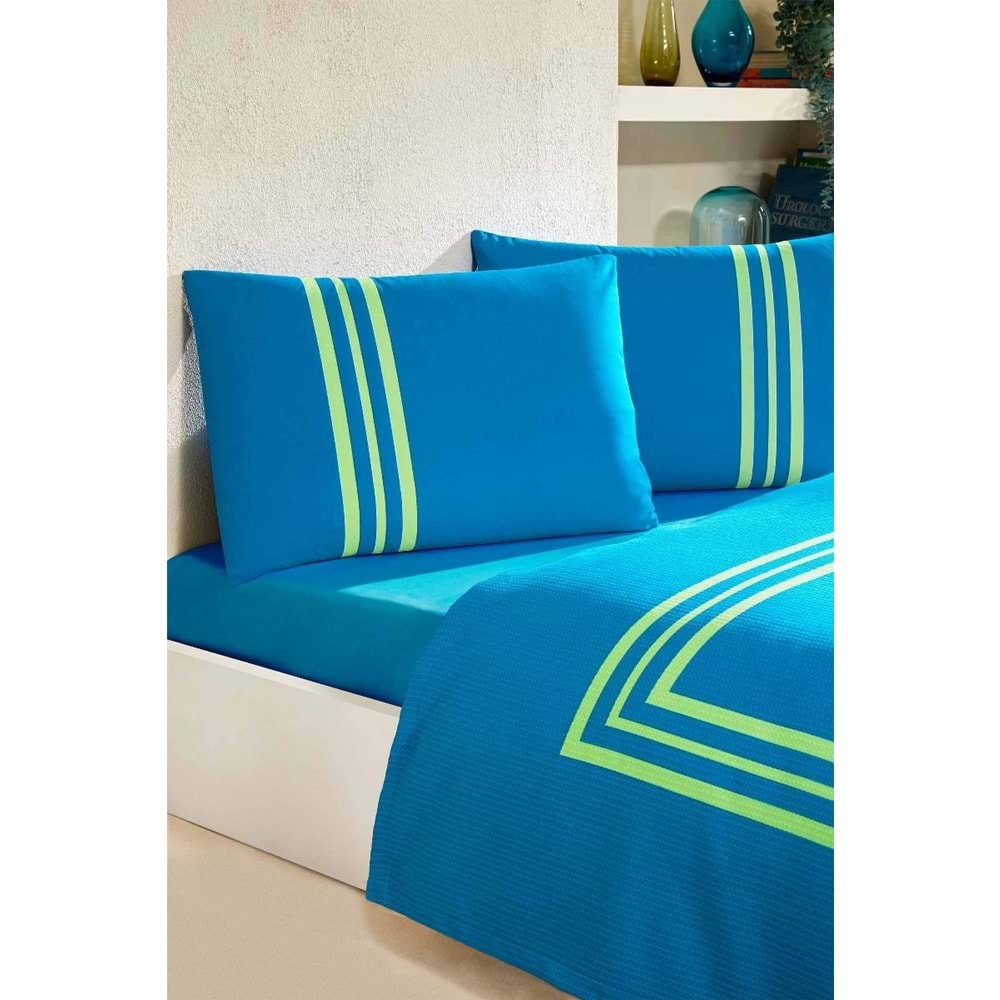 Özdilek Rf -Neon Frame Mavi- Lastikli Çarşaflı Tek Kişilik Pike Takımı