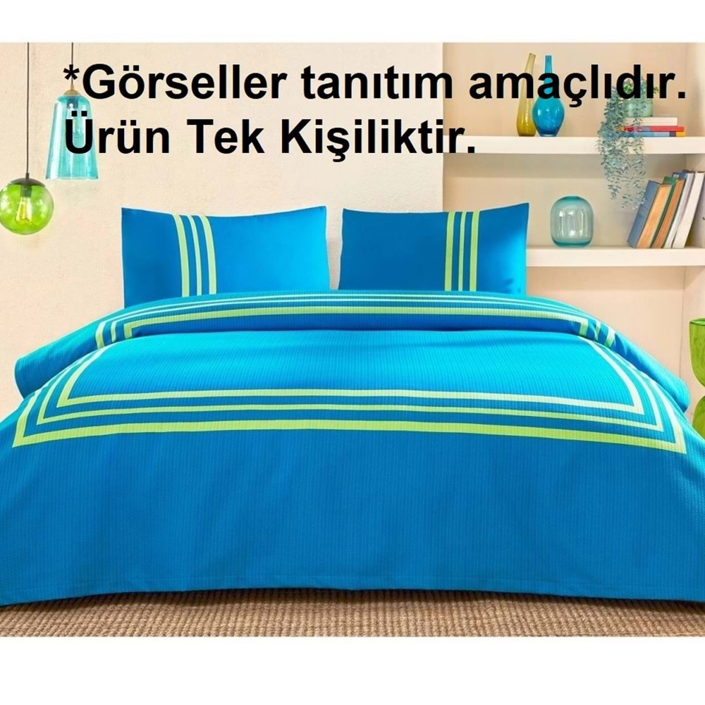 Özdilek Rf -Neon Frame Mavi- Lastikli Çarşaflı Tek Kişilik Pike Takımı