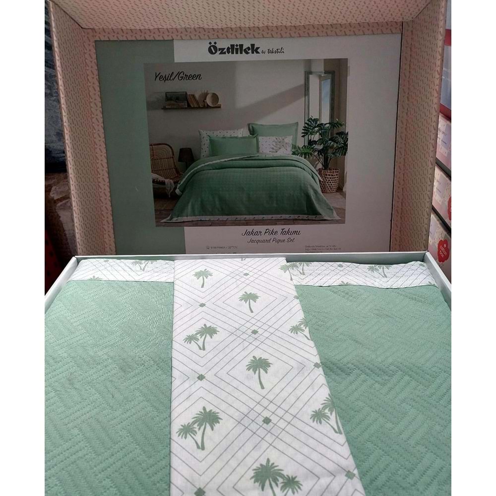 Özdilek Rf -Yeşil- Jakar Biyeli (Z) Tek Kişilik Pike Takımı (2 Yastık Kılıflı)