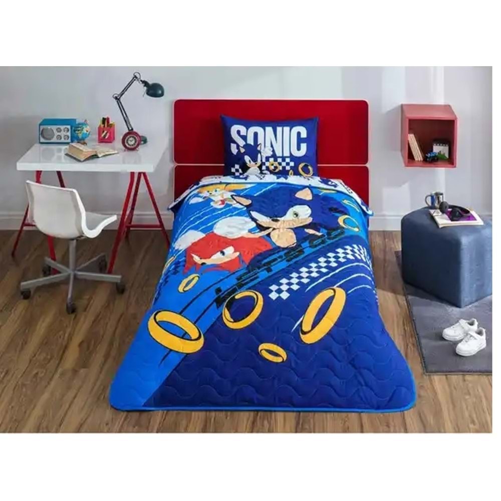 Taç Ranforce Lisanslı Sonic Tek Kişilik Yatak Örtüsü Seti