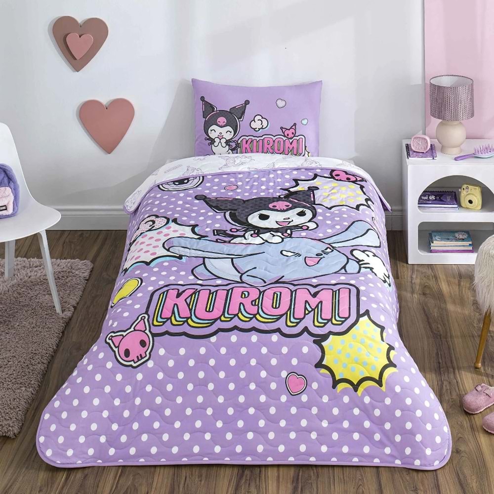 Taç Lisanslı Kuromi Smile Pamuklu Çocuk Yatak Örtüsü Seti (160x230)