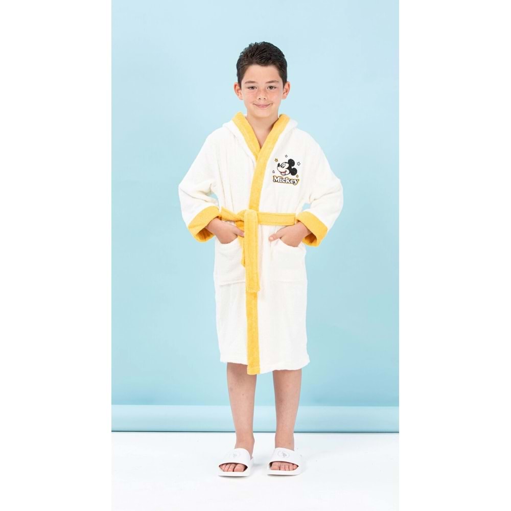 Özdilek Lisanslı Kapüşonlu Çocuk Bornozu 7/8 Yaş-Mickey Mouse Star Krem