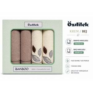 Özdilek 4 Parça Bamboo Hamam Seti -Folha De Ouro Bej Krem- Havlu Seti