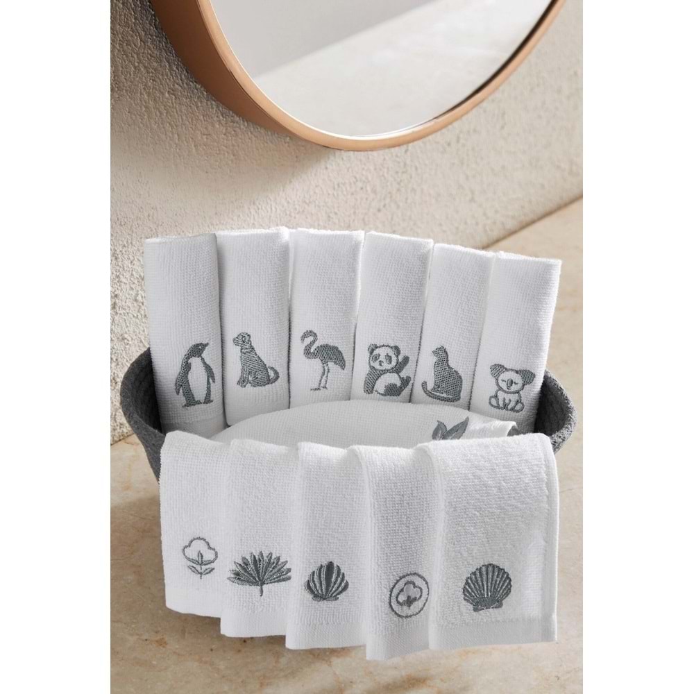 Özdilek Sepetli Wipure 12li Nakışlı Havlu Peçete 20x20cm-Gri Nakışlı