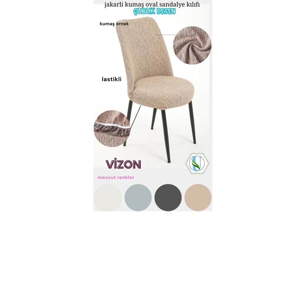 Mandaş Oval jakarlı Sandalye örtüsü krem 6 lı Vizon