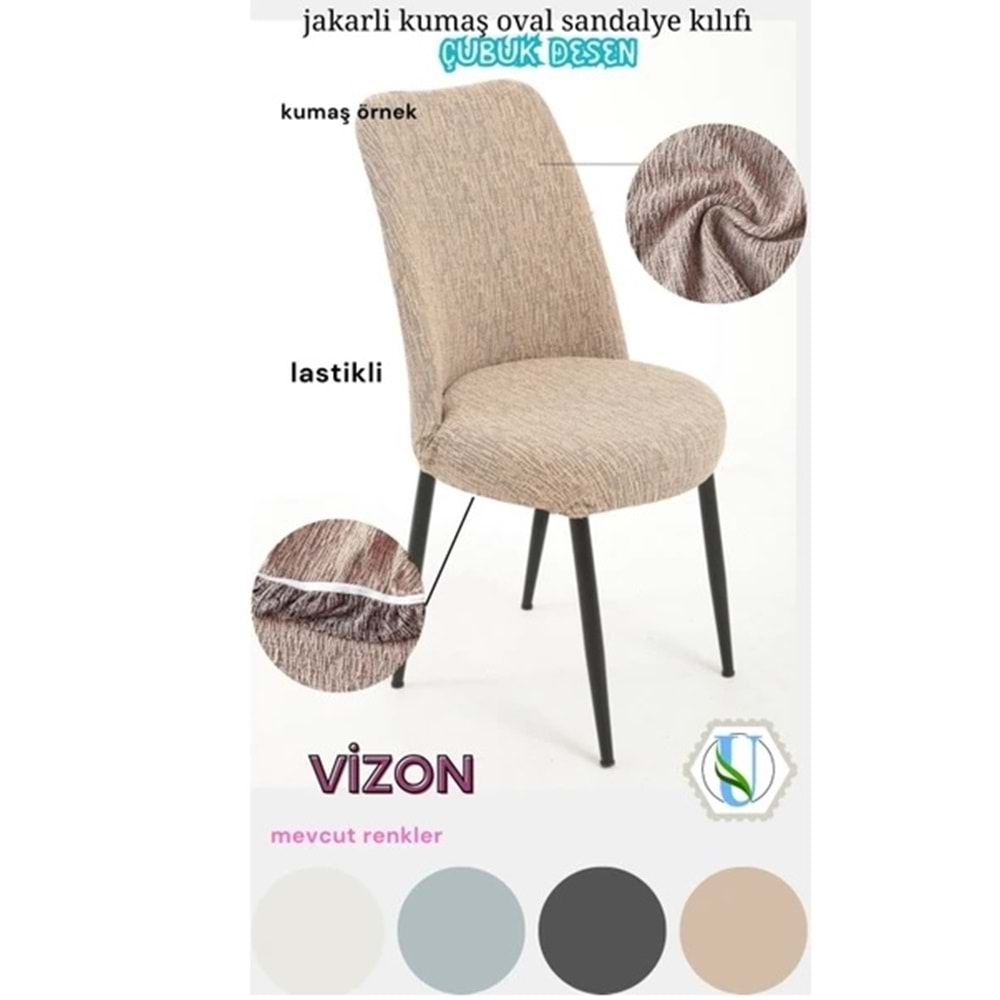 Mandaş Oval jakarlı Sandalye örtüsü 4 lı Vizon