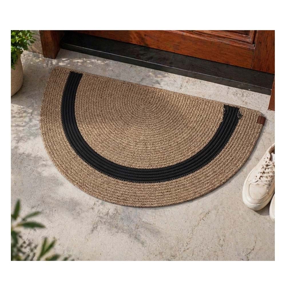 Jüt Hasır D Paspas, Kapı Önü Karşılama (40x70)-Bej Siyah