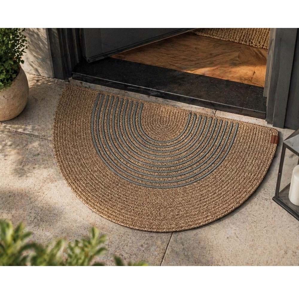 Jüt Hasır D Paspas, Kapı Önü Karşılama (40x70)-Bej Gri Çizgili