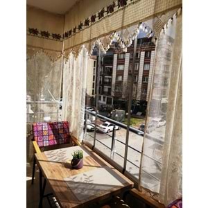 Mandaş Buldan Kanaviçe İşlemeli Dış Balkon perdesi 300x60 cm kırmızı