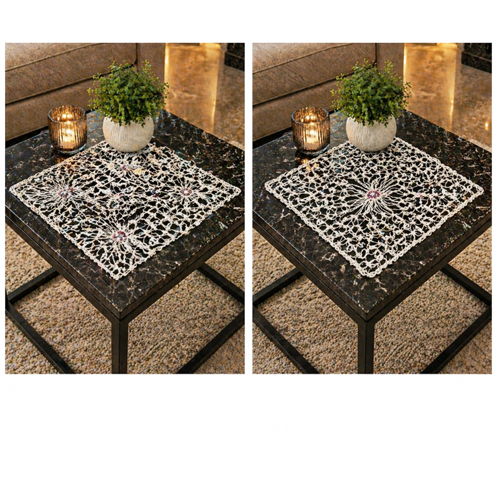 Mandaş Tığ işi El Örgü vitrin seti 16 parça Beyaz