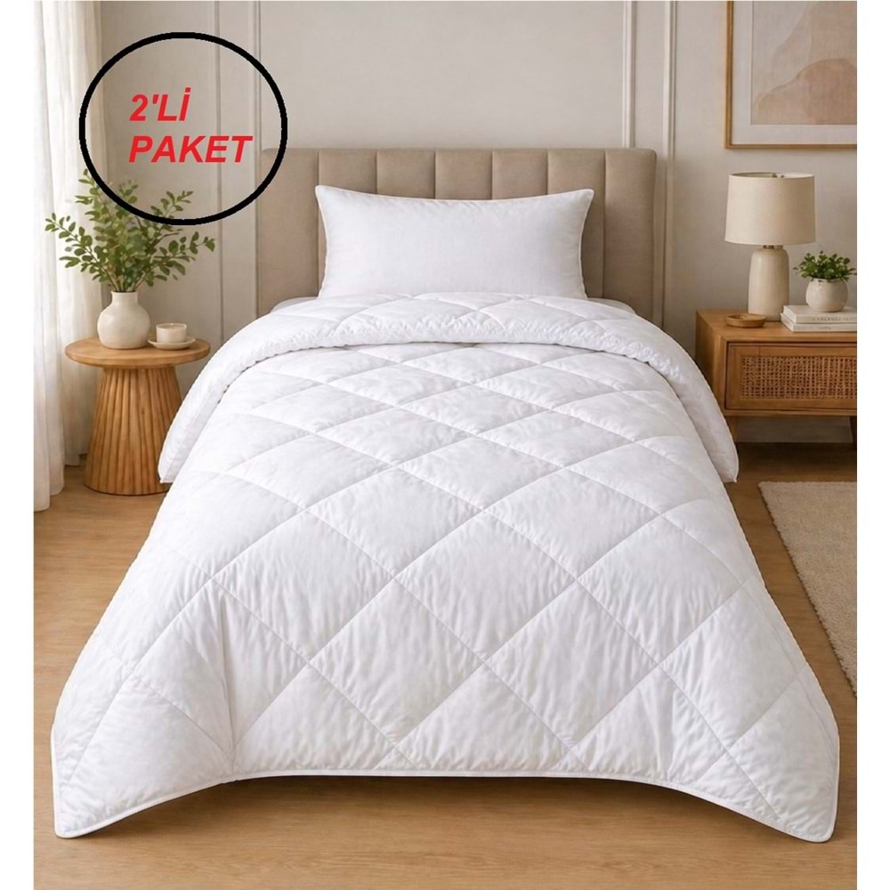 2 Adet Bella Home Mikrofiber -Beyaz- Tek Kişilik Yorgan (155x215)