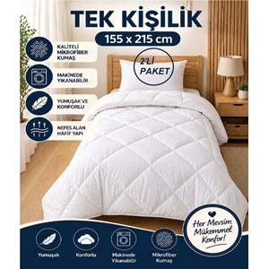 2 Adet Bella Home Mikrofiber -Beyaz- Tek Kişilik Yorgan (155x215)