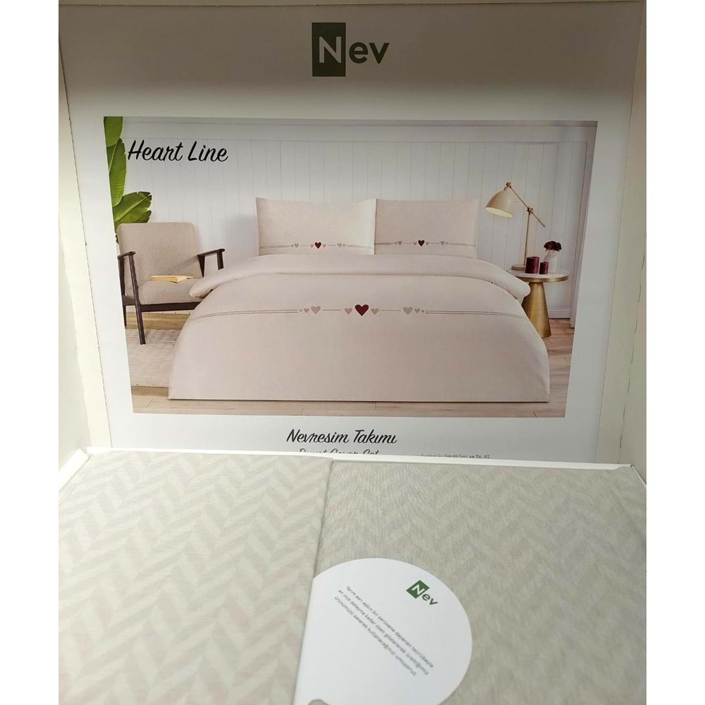 Özdilek Nev Serisi -Bej Heart Line Yeni- Çift Kişilik Nevresim Takımı