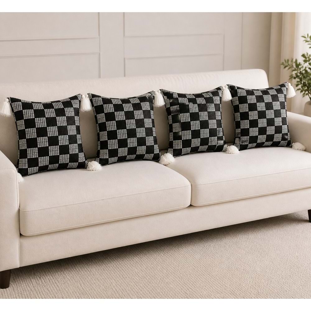 Elessa pullu kırlent 45x45 4lü paket Siyah/ Beyaz
