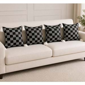 Elessa pullu kırlent 45x45 4lü paket Siyah/ Beyaz