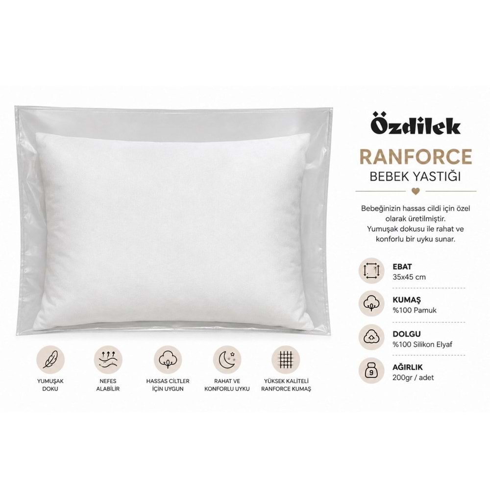 Özdilek %100 Pamuk Kumaş Silikon Bebek Yastığı (35x45)