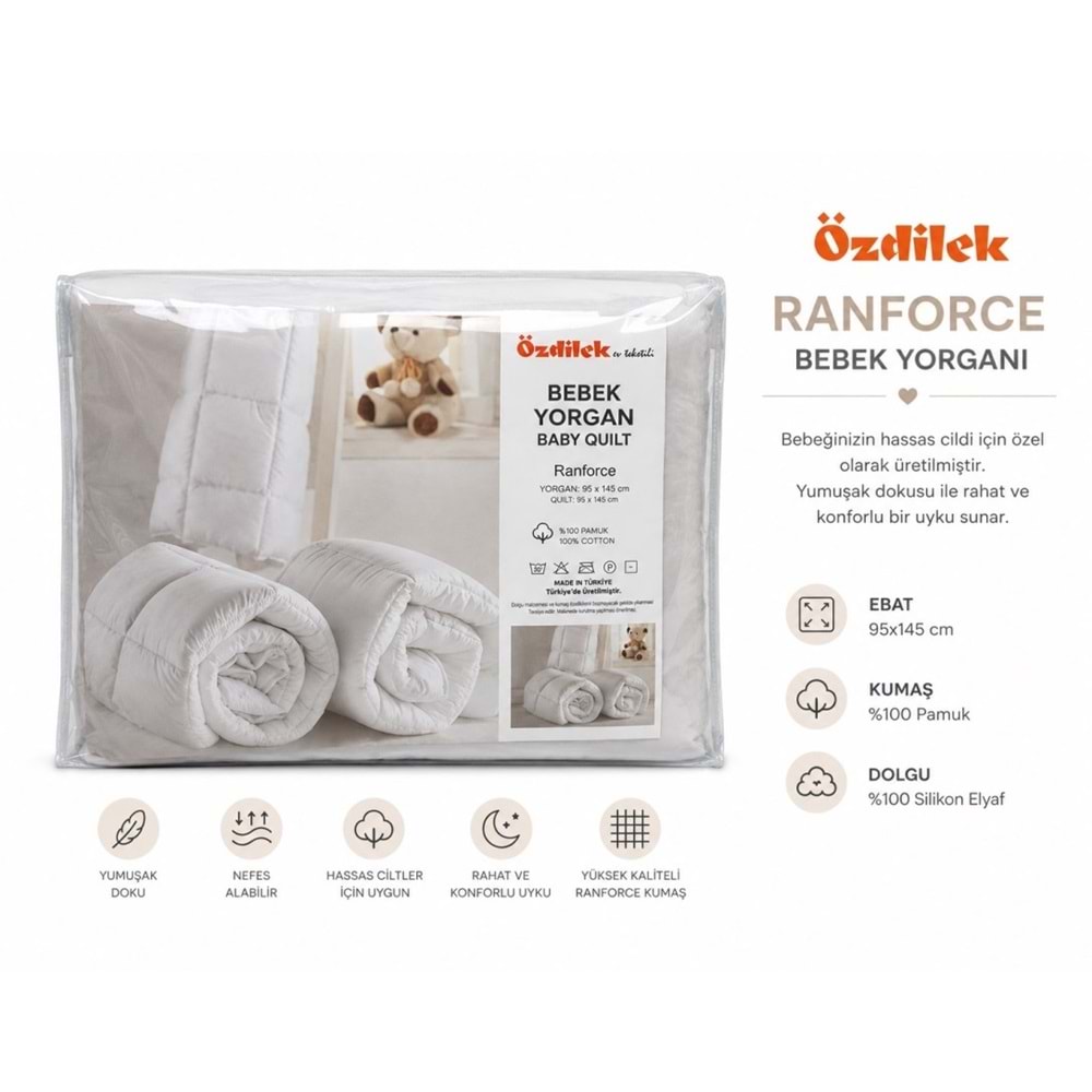 Özdilek Ranforce (%100 Pamuk Kumaş) Silikon Bebek Yorganı (95x145)