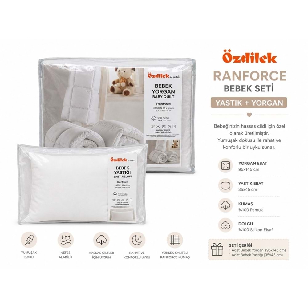 Özdilek Ranforce (%100 Pamuk Kumaş) Bebek Yastık+Yorgan Seti