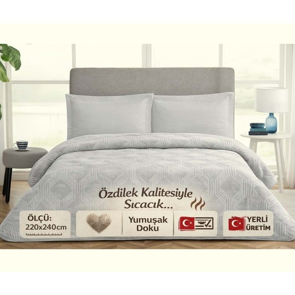 Özdilek Trendy Embos Çift Kişilik Battaniye (220x240)-Art Deco Kristal Gri Yeni