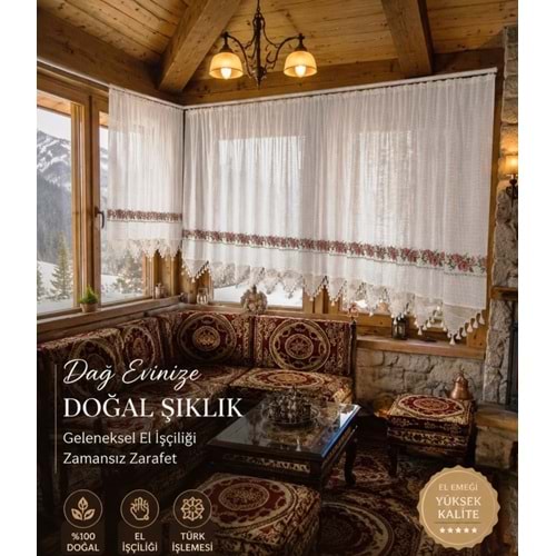 Mandaş El İşi Dantelli Kanaviçe Buldan Perdesi Tek kanat (250*190)