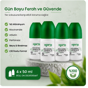 Agarta Roll-On Unisex 50 ML Parfümsüz Natural (24 Saat Etkili Ter Kokusu Önleyici) (4 Li Set