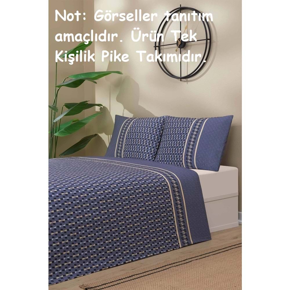 Özdilek Rf -Angles Lacivert- Lastikli Çarşaflı Tek Kişilik Pike Takımı