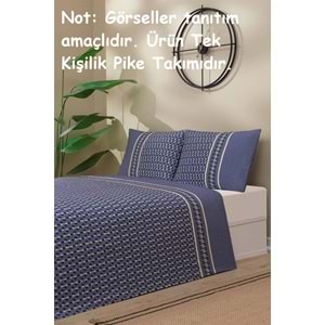Özdilek Rf -Angles Lacivert- Lastikli Çarşaflı Tek Kişilik Pike Takımı