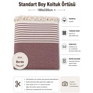 Pamuklu Kaymaz Hasır Dokuma Koltuk Örtüsü (180x220) - Bordo