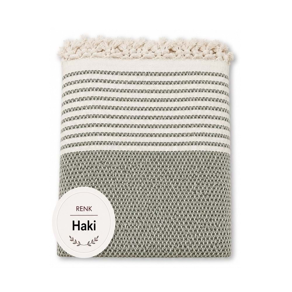 Pamuklu Kaymaz Hasır Dokuma Koltuk Örtüsü (180x220) - Haki Yeşili