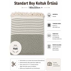 Pamuklu Kaymaz Hasır Dokuma Koltuk Örtüsü (180x220) - Haki Yeşili