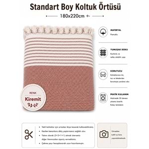 Pamuklu Kaymaz Hasır Dokuma Koltuk Örtüsü (180x220) - Kiremit