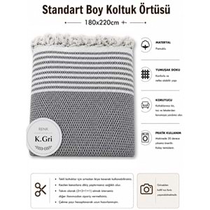 Pamuklu Kaymaz Hasır Dokuma Koltuk Örtüsü (180x220) - Koyu Gri
