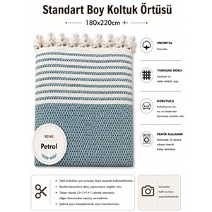 Pamuklu Kaymaz Hasır Dokuma Koltuk Örtüsü (180x220) - Petrol