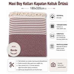 Pamuklu Kaymaz Hasır Dokuma Maxi Boy Kolları Örten Koltuk Örtüsü (180x310) - Bordo