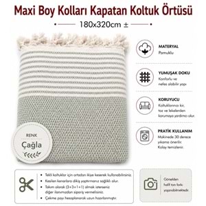 Pamuklu Kaymaz Hasır Dokuma Maxi Boy Kolları Örten Koltuk Örtüsü (180x310) - Çağla