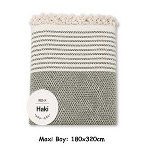 Pamuklu Kaymaz Hasır Dokuma Maxi Boy Kolları Örten Koltuk Örtüsü (180x310) - Haki Yeşili