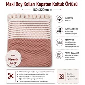 Pamuklu Kaymaz Hasır Dokuma Maxi Boy Kolları Örten Koltuk Örtüsü (180x310) - Kiremit