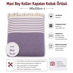 Pamuklu Kaymaz Hasır Dokuma Maxi Boy Kolları Örten Koltuk Örtüsü (180x310) - Mor
