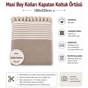 Pamuklu Kaymaz Hasır Dokuma Maxi Boy Kolları Örten Koltuk Örtüsü (180x310) - Sütlü Kahve